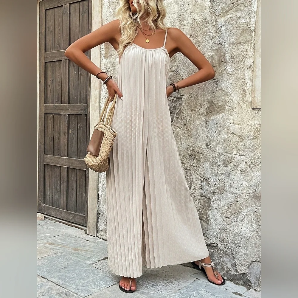 Women Solid Color Simple Spaghetti Strap Jumpsuit - Picture 5 of 9
